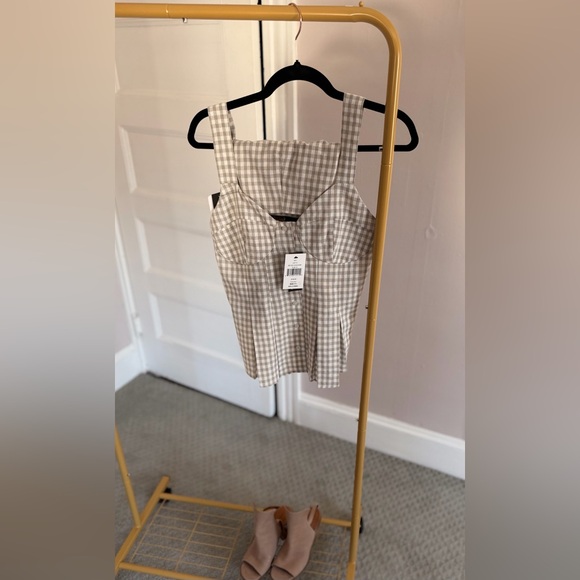 Lea & Viola Beige Gingham Matching Set Bustier Top & Skirt Cottagecore XS/S - Picture 2 of 12